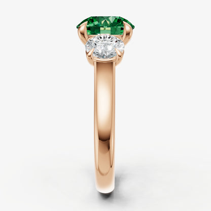 Emerald Round Trilogy Gemstone Engagement Ring with 0.50ct Side Stones