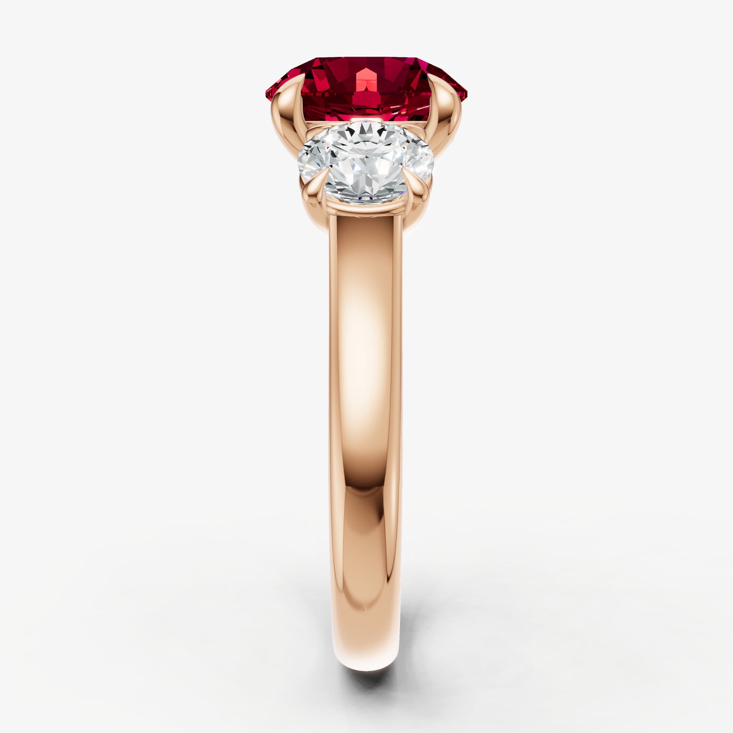 Ruby Round Trilogy Gemstone Engagement Ring with 0.50ct Side Stones