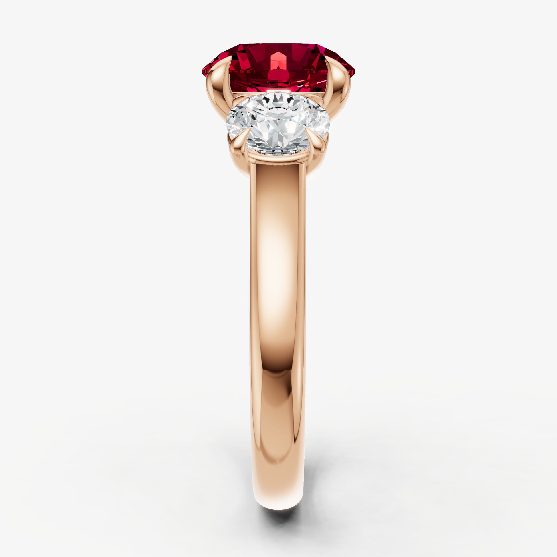 Ruby Round Trilogy Gemstone Engagement Ring with 0.50ct Side Stones