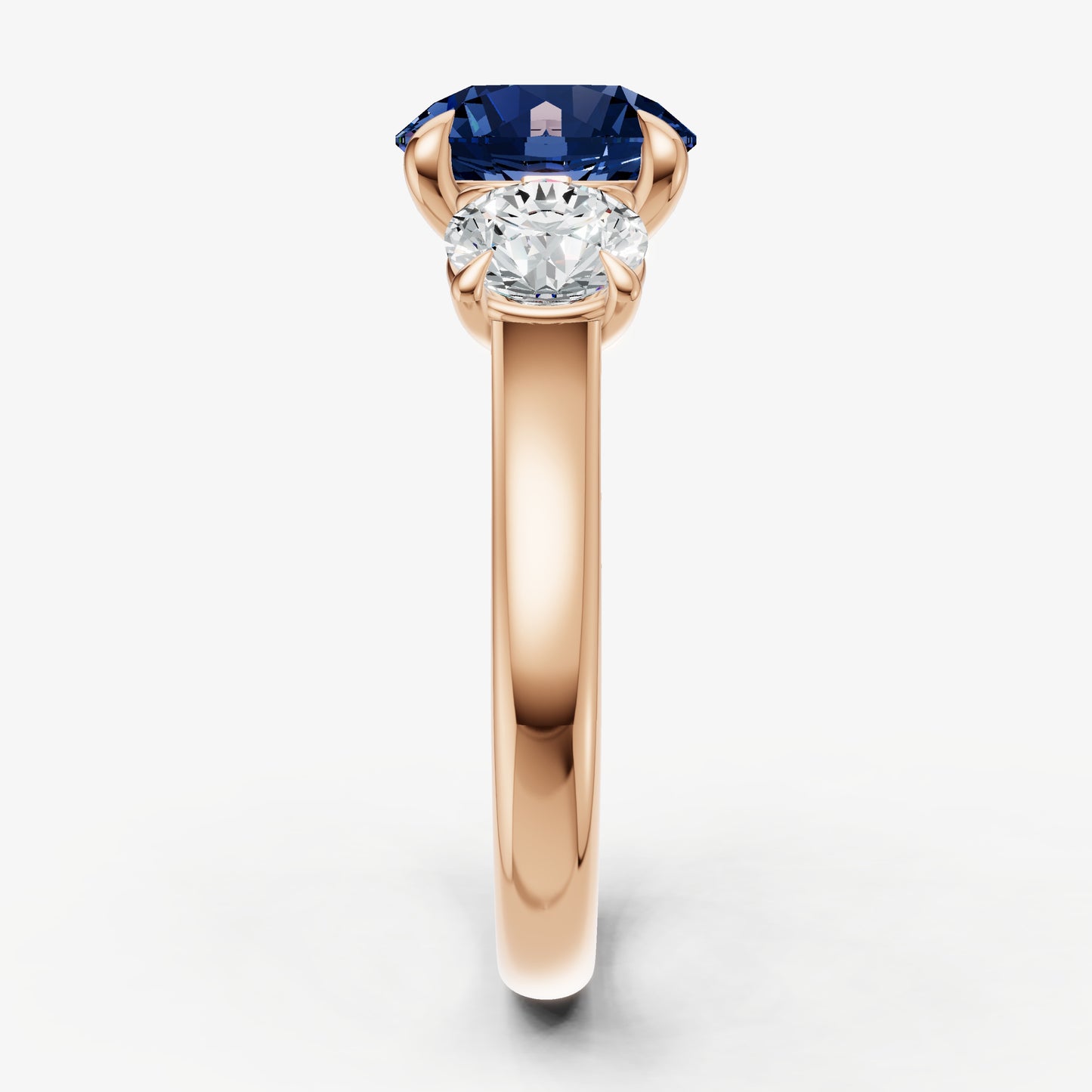 Blue sapphire Round Trilogy Gemstone Engagement Ring with 0.50ct Side Stones
