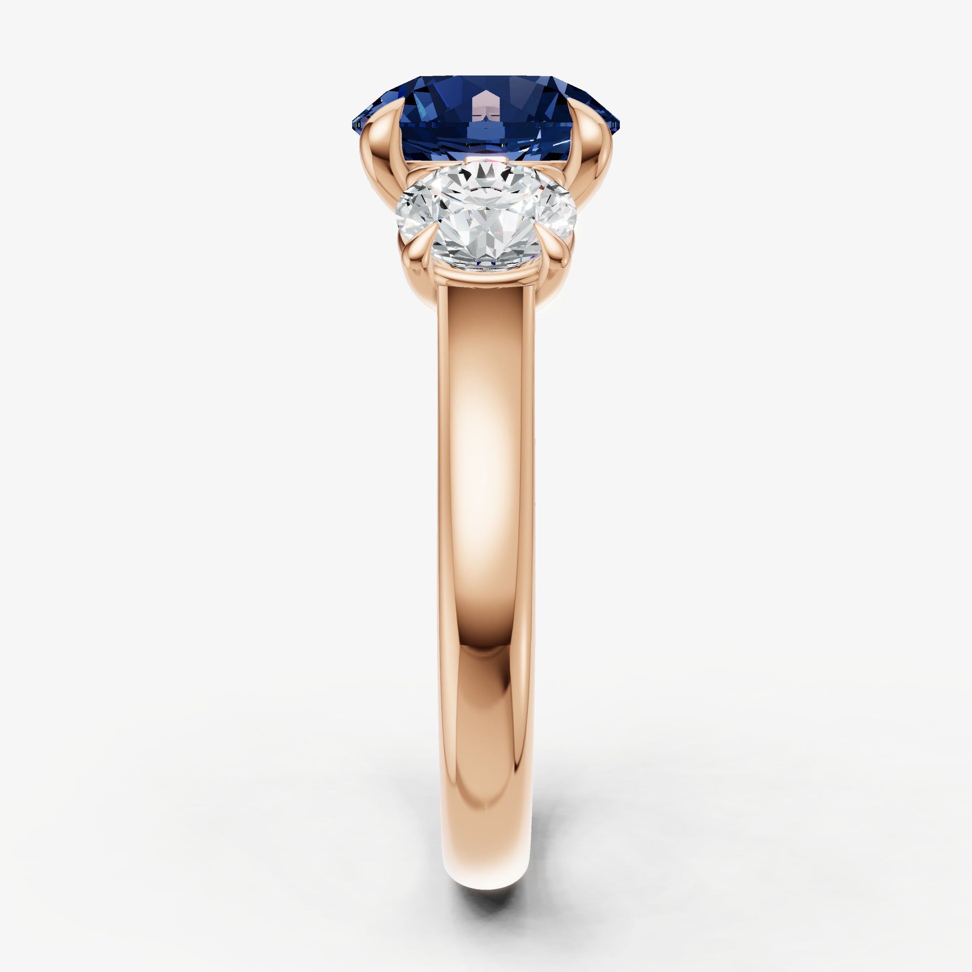 Blue sapphire Round Trilogy Gemstone Engagement Ring with 0.50ct Side Stones