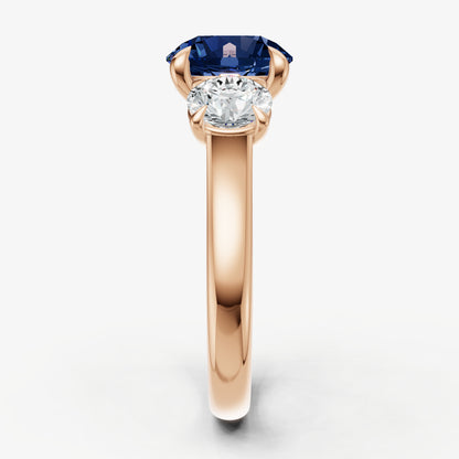 Blue sapphire Round Trilogy Gemstone Engagement Ring with 0.50ct Side Stones