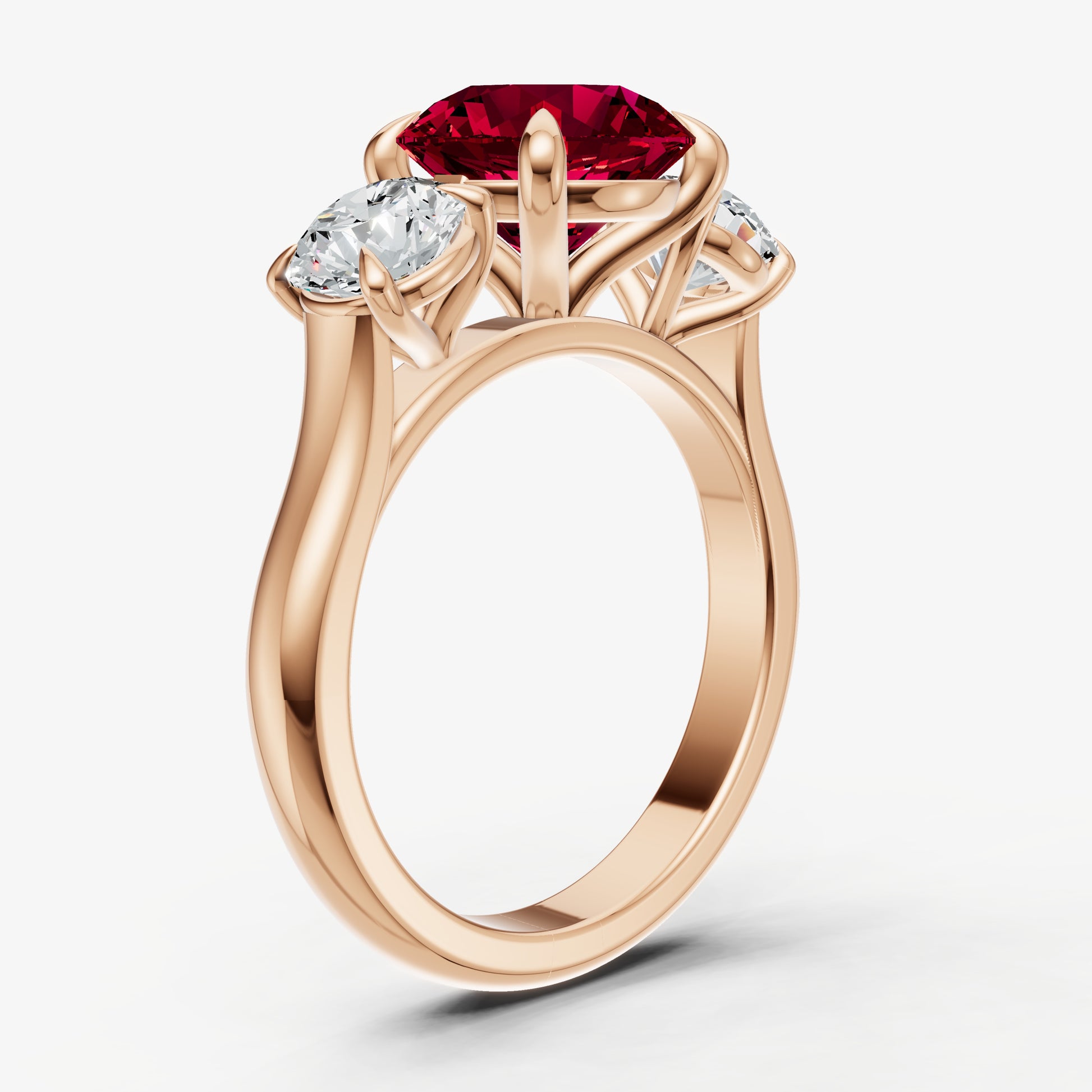Ruby Round Trilogy Gemstone Engagement Ring with 0.50ct Side Stones