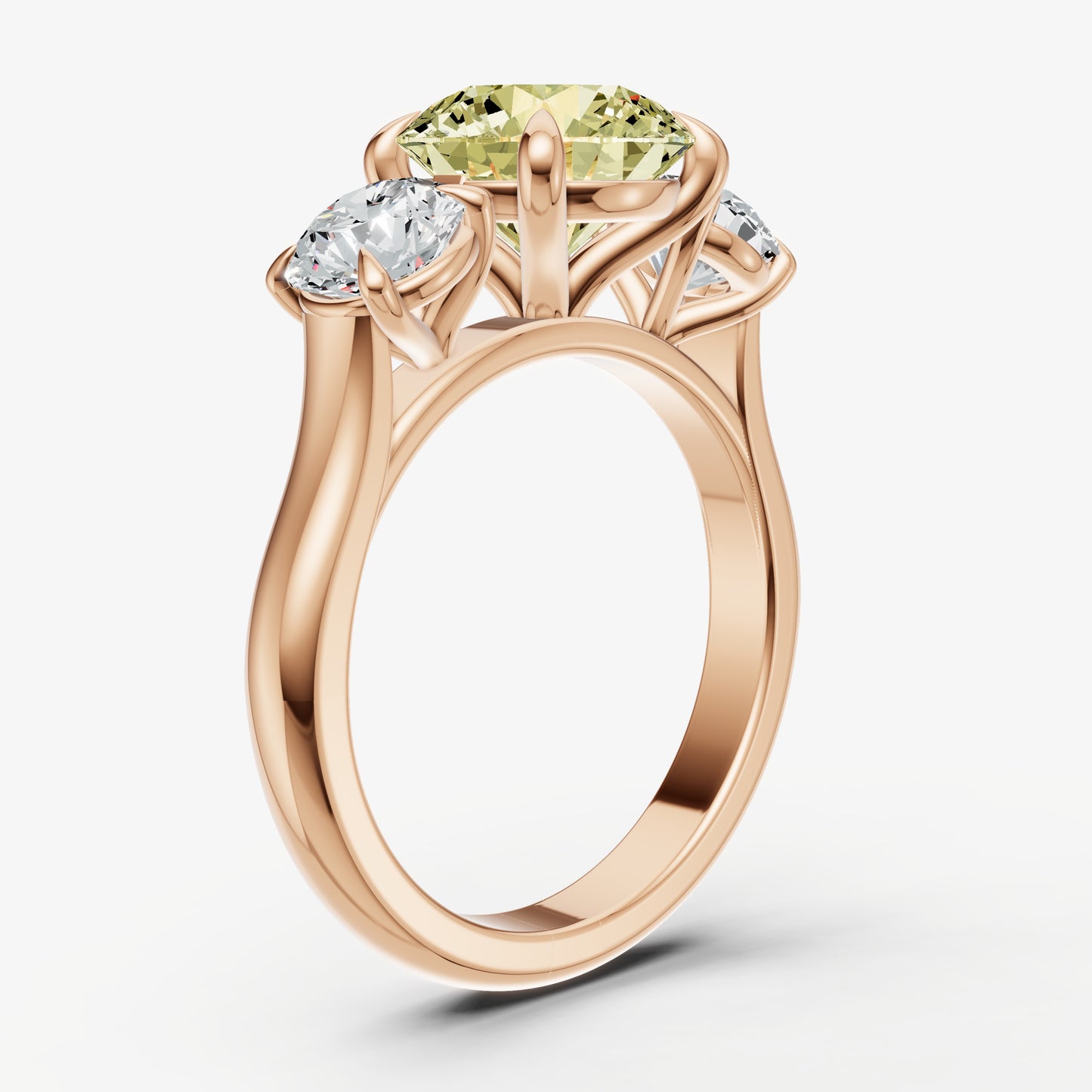 Yellow Diamond Round Trilogy Gemstone Engagement Ring with 0.50ct Side Stones