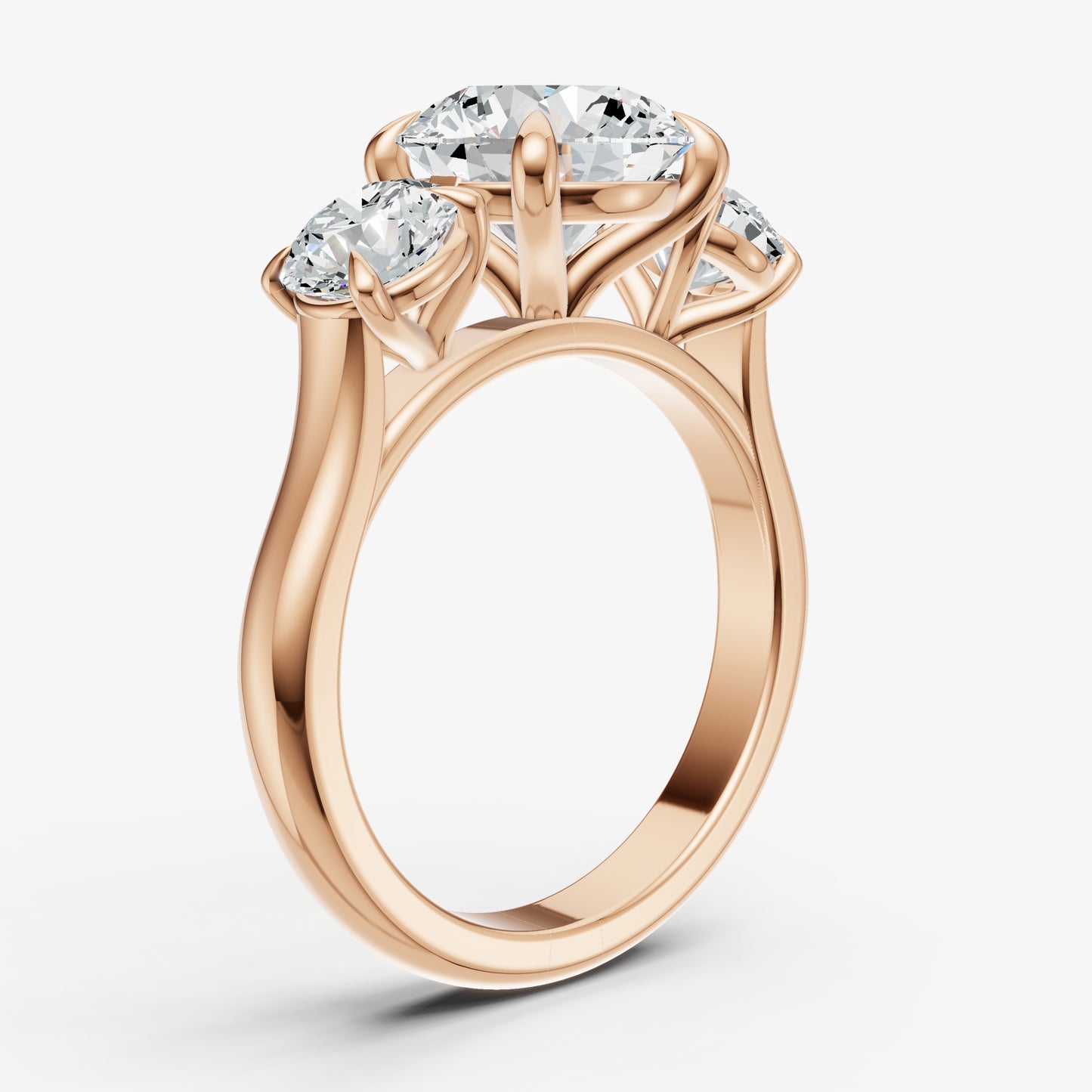Round Trilogy Diamond Engagement Ring with 0.50ct Side Stones