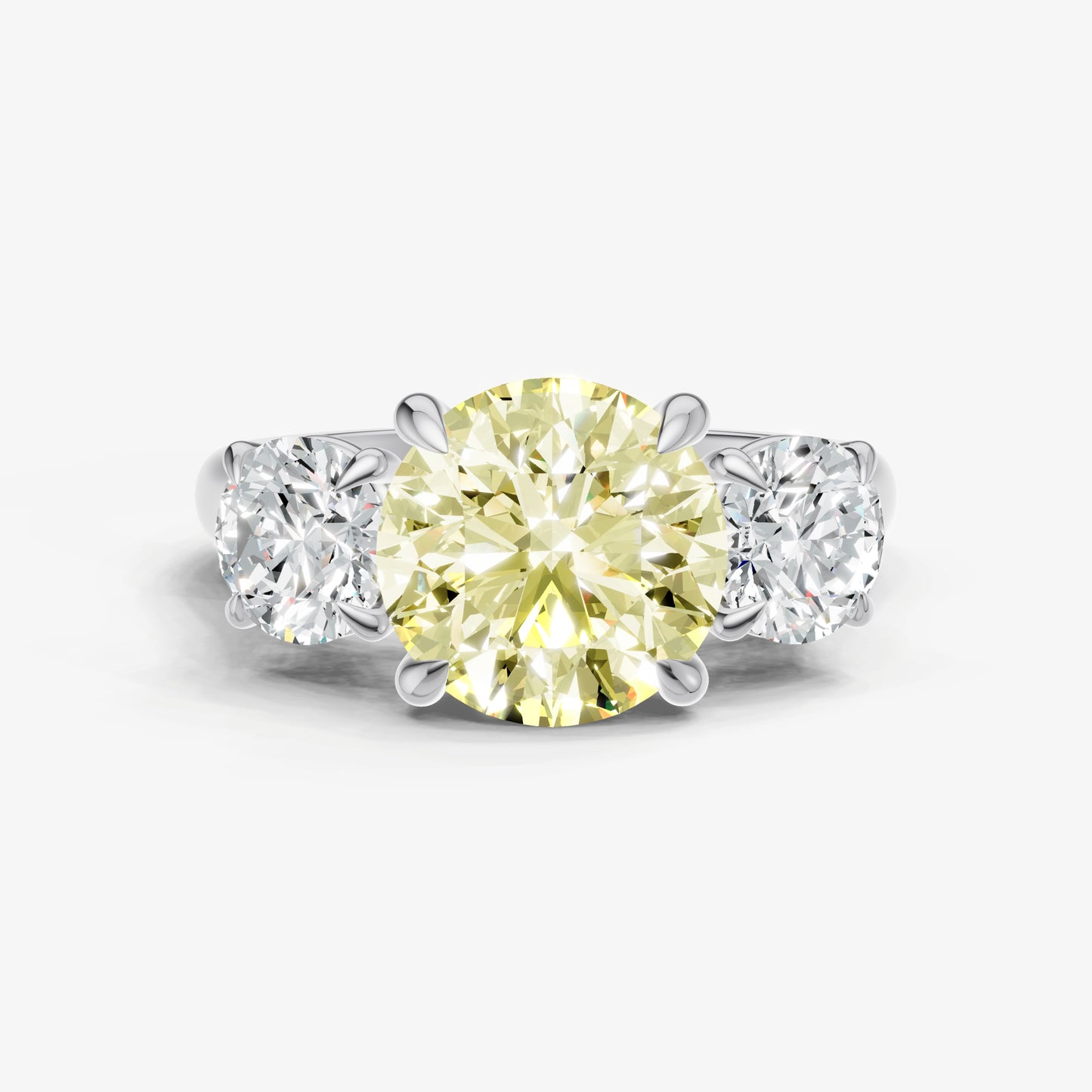 Yellow Diamond Round Trilogy Gemstone Engagement Ring with 0.50ct Side Stones
