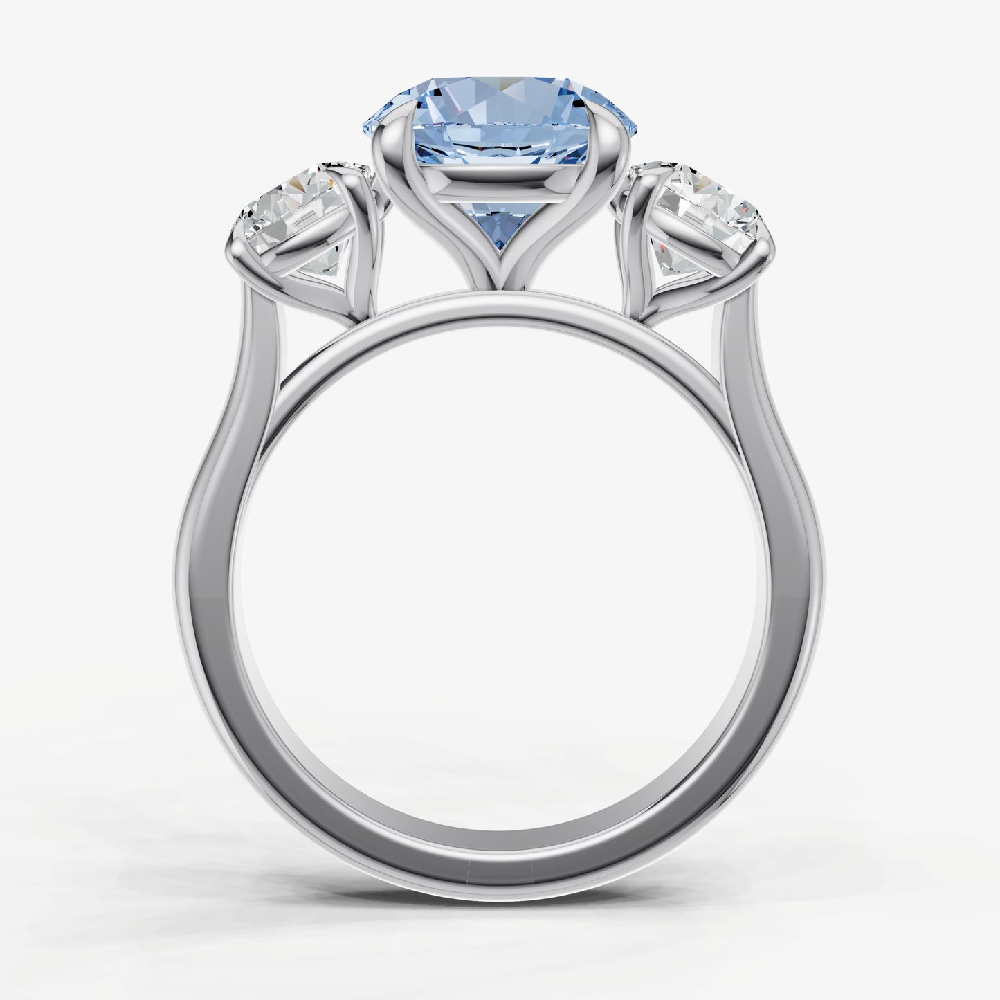 Aquamarine Round Trilogy Gemstone Engagement Ring with 0.50ct Side Stones