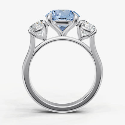 Aquamarine Round Trilogy Gemstone Engagement Ring with 0.50ct Side Stones