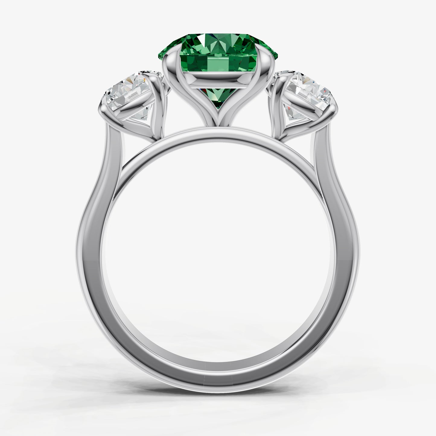 Emerald Round Trilogy Gemstone Engagement Ring with 0.50ct Side Stones