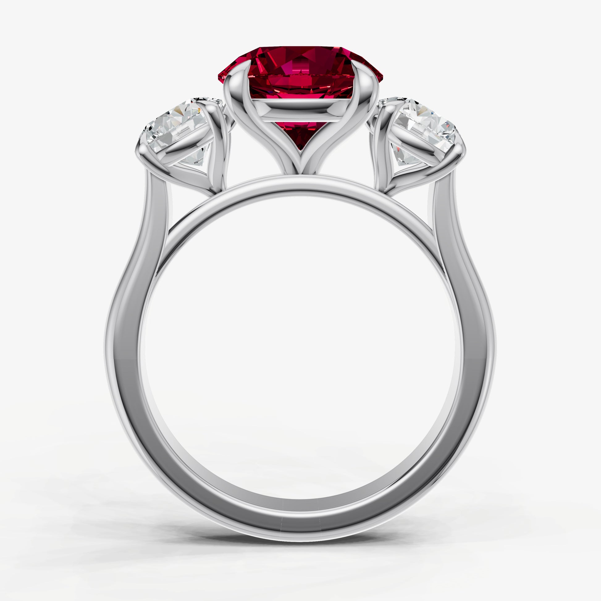 Ruby Round Trilogy Gemstone Engagement Ring with 0.50ct Side Stones