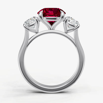 Ruby Round Trilogy Gemstone Engagement Ring with 0.50ct Side Stones