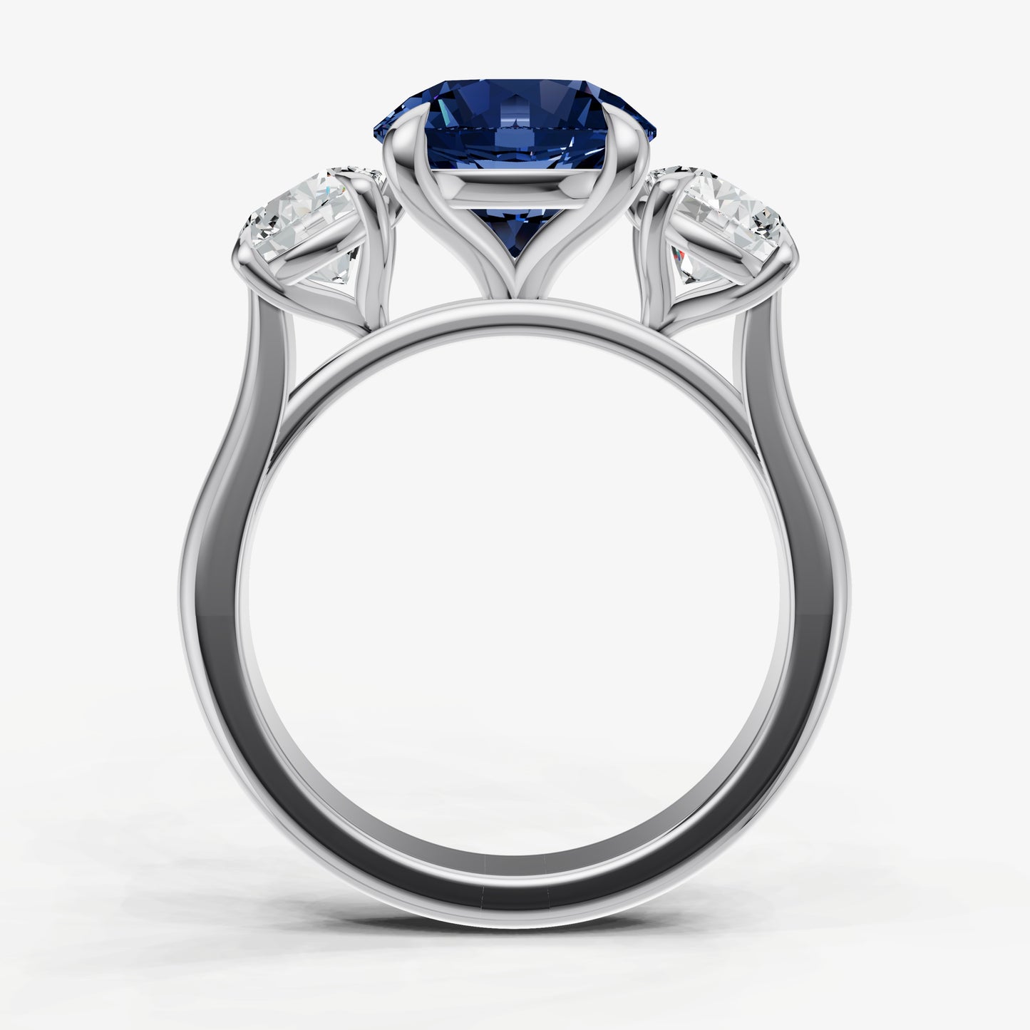 Blue sapphire Round Trilogy Gemstone Engagement Ring with 0.50ct Side Stones