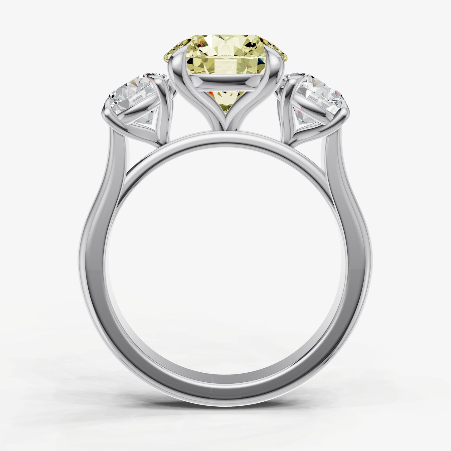 Yellow Diamond Round Trilogy Gemstone Engagement Ring with 0.50ct Side Stones