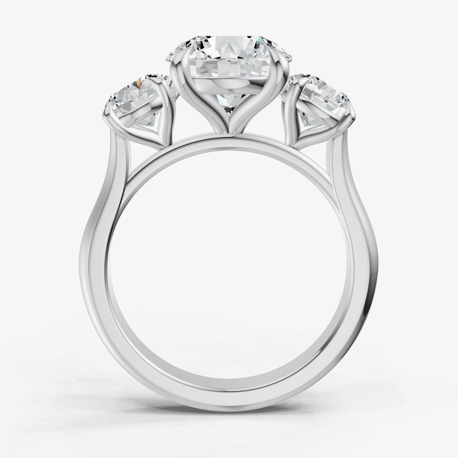 Round Trilogy Diamond Engagement Ring with 0.50ct Side Stones