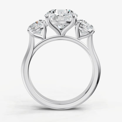 Round Trilogy Diamond Engagement Ring with 0.50ct Side Stones
