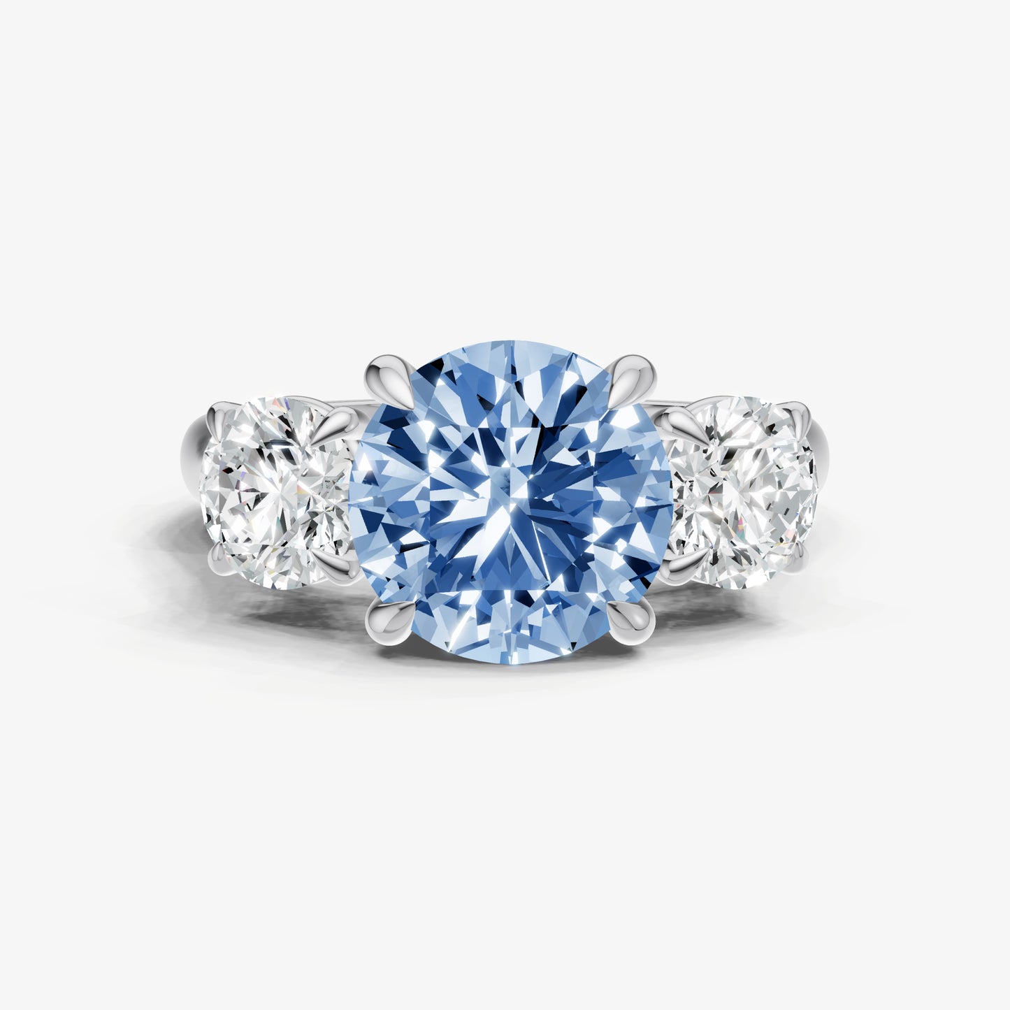Aquamarine Round Trilogy Gemstone Engagement Ring with 0.50ct Side Stones