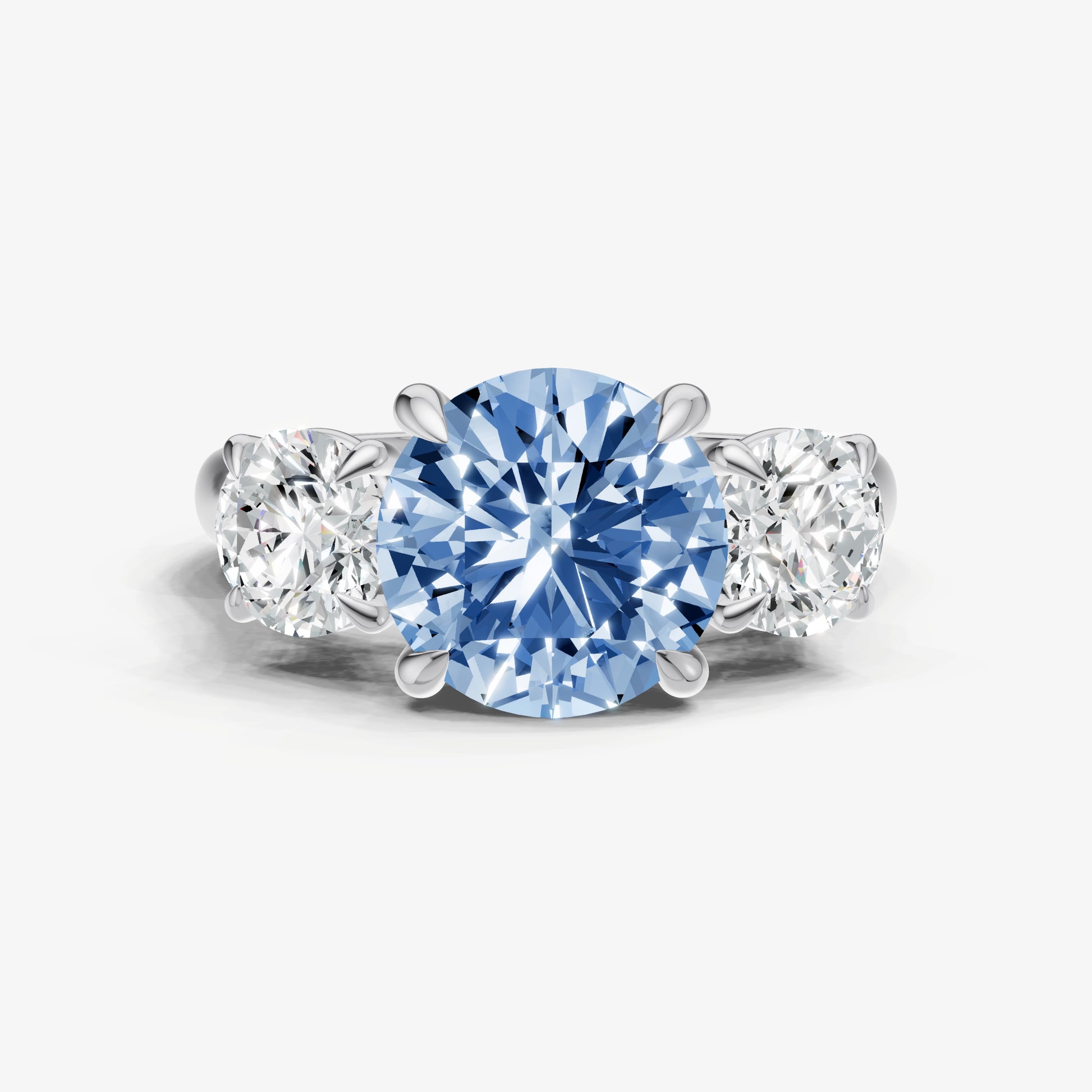Aquamarine Round Trilogy Gemstone Engagement Ring with 0.50ct Side Stones