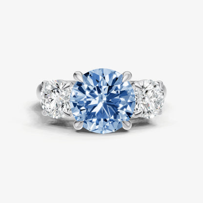 Aquamarine Round Trilogy Gemstone Engagement Ring with 0.50ct Side Stones