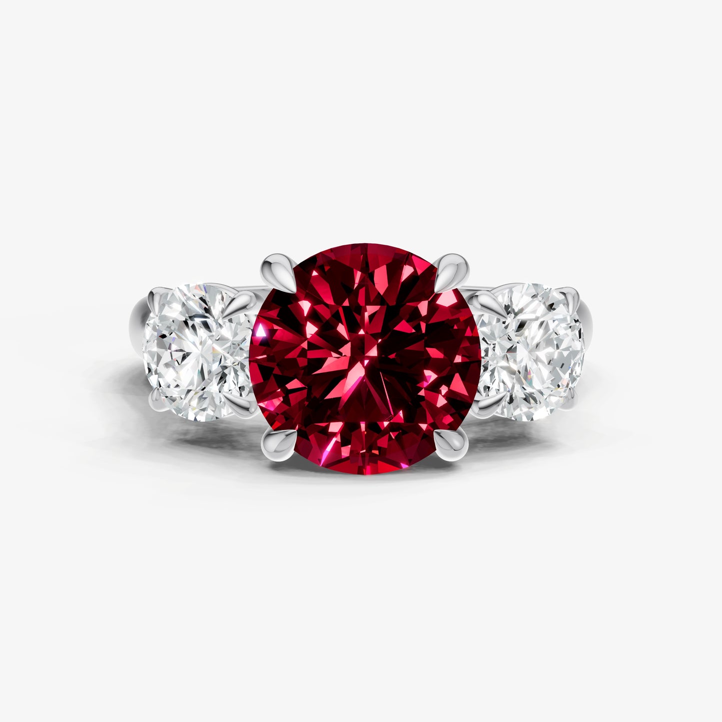 Ruby Round Trilogy Gemstone Engagement Ring with 0.50ct Side Stones