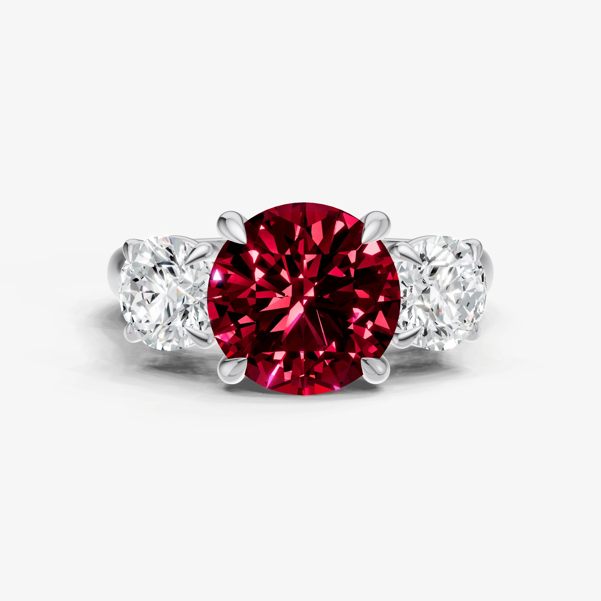 Ruby Round Trilogy Gemstone Engagement Ring with 0.50ct Side Stones