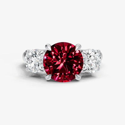 Ruby Round Trilogy Gemstone Engagement Ring with 0.50ct Side Stones