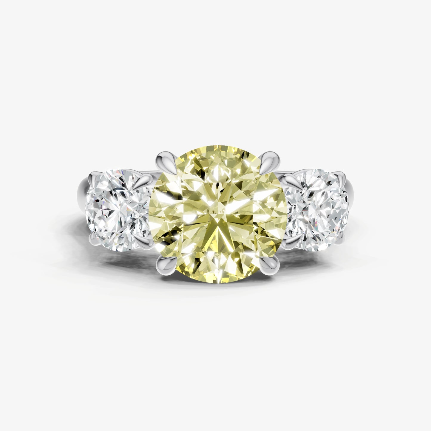 Yellow Diamond Round Trilogy Gemstone Engagement Ring with 0.50ct Side Stones