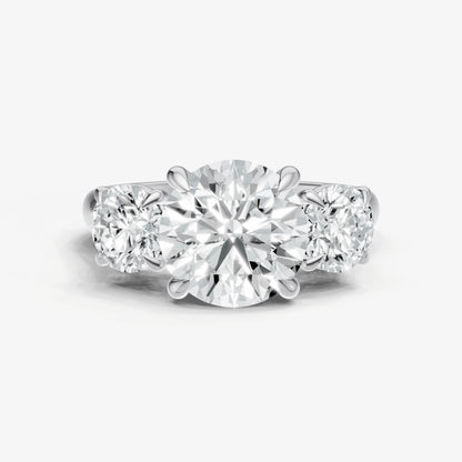 Round Trilogy Diamond Engagement Ring with 0.50ct Side Stones