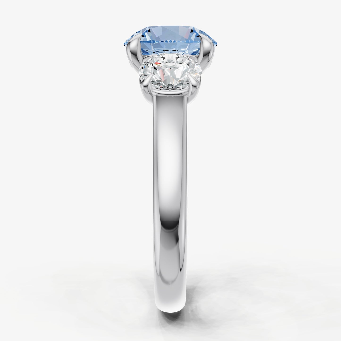 Aquamarine Round Trilogy Gemstone Engagement Ring with 0.50ct Side Stones