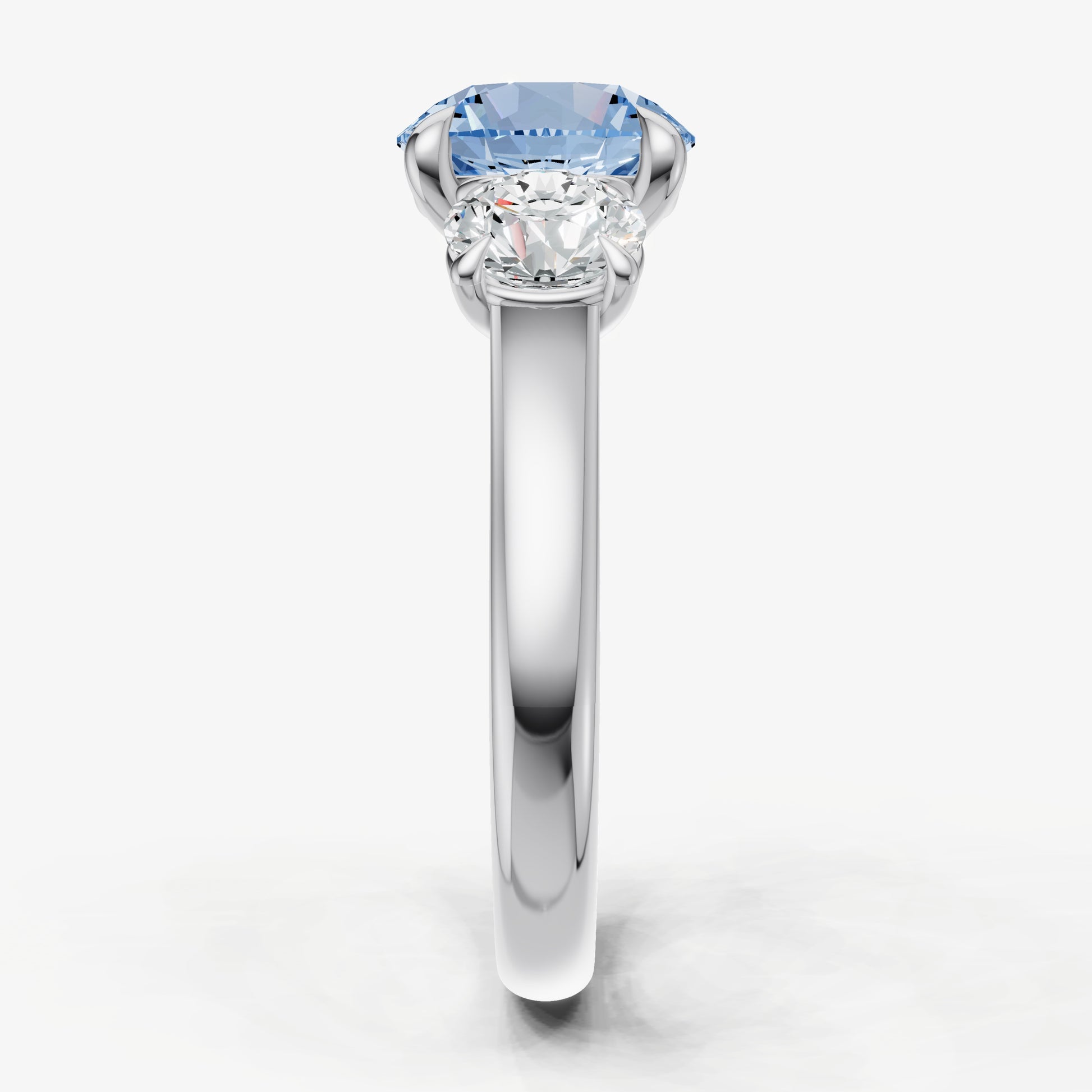 Aquamarine Round Trilogy Gemstone Engagement Ring with 0.50ct Side Stones