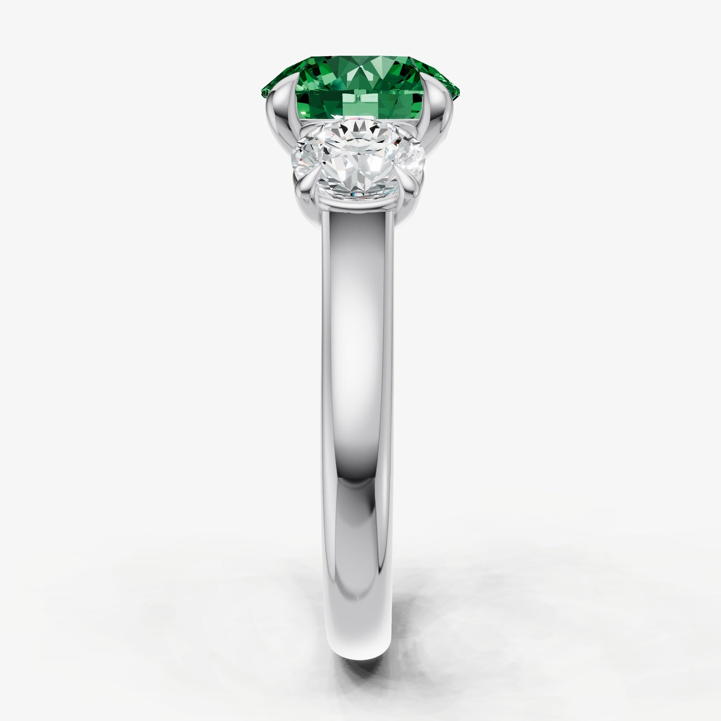Emerald Round Trilogy Gemstone Engagement Ring with 0.50ct Side Stones