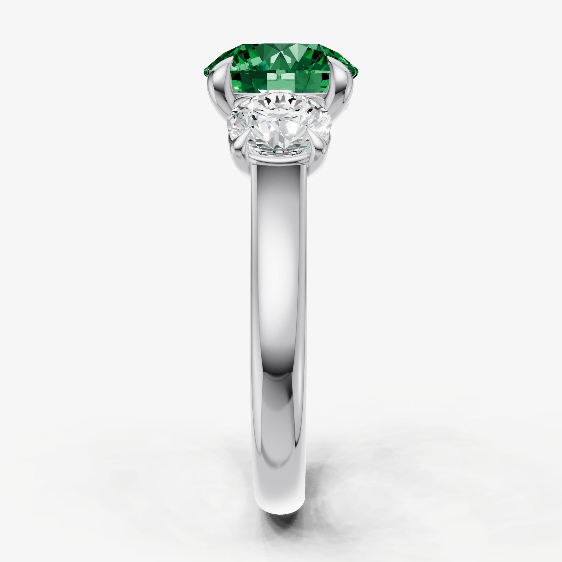 Emerald Round Trilogy Gemstone Engagement Ring with 0.50ct Side Stones