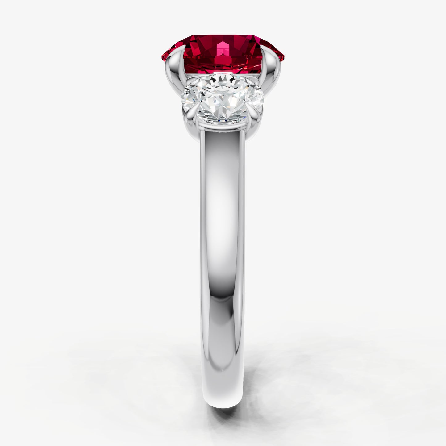Ruby Round Trilogy Gemstone Engagement Ring with 0.50ct Side Stones