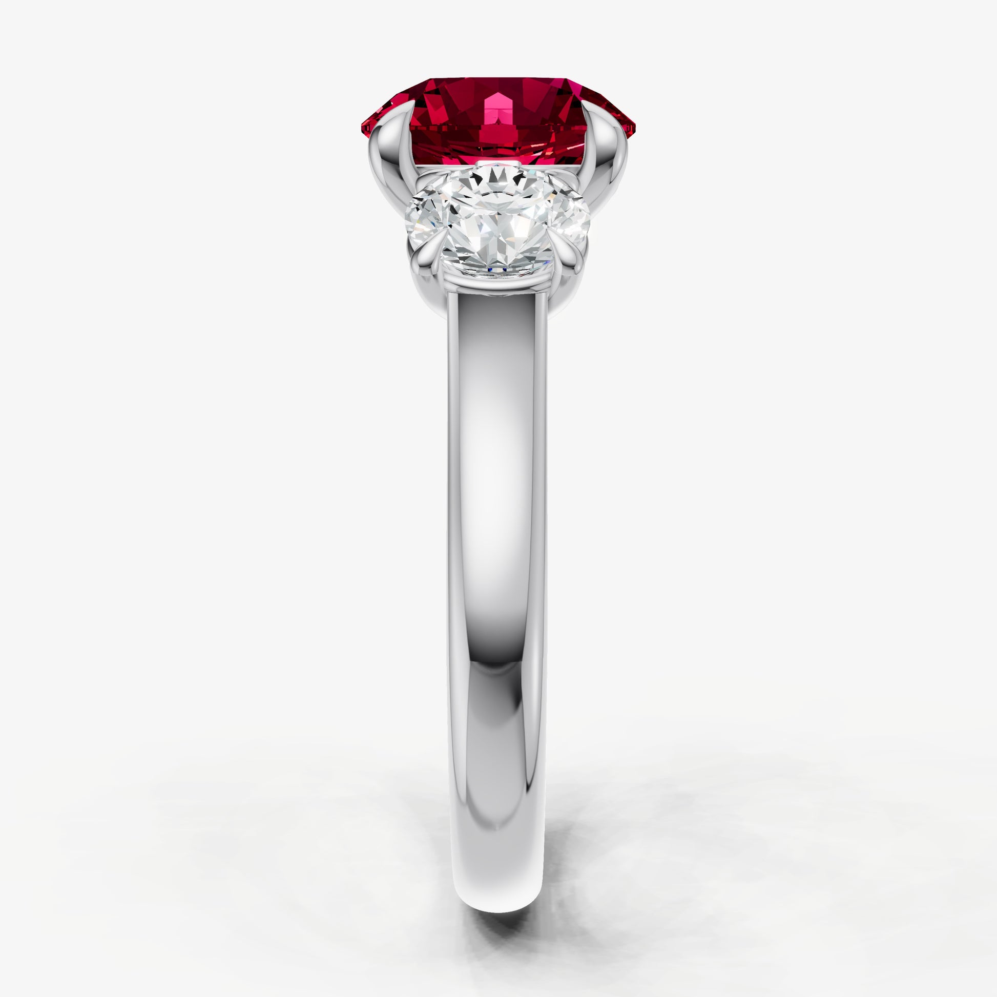 Ruby Round Trilogy Gemstone Engagement Ring with 0.50ct Side Stones