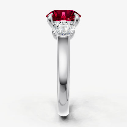 Ruby Round Trilogy Gemstone Engagement Ring with 0.50ct Side Stones