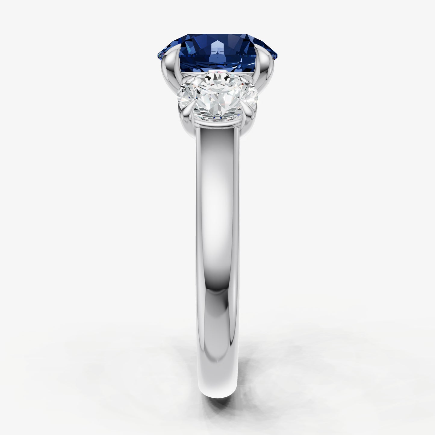 Blue sapphire Round Trilogy Gemstone Engagement Ring with 0.50ct Side Stones