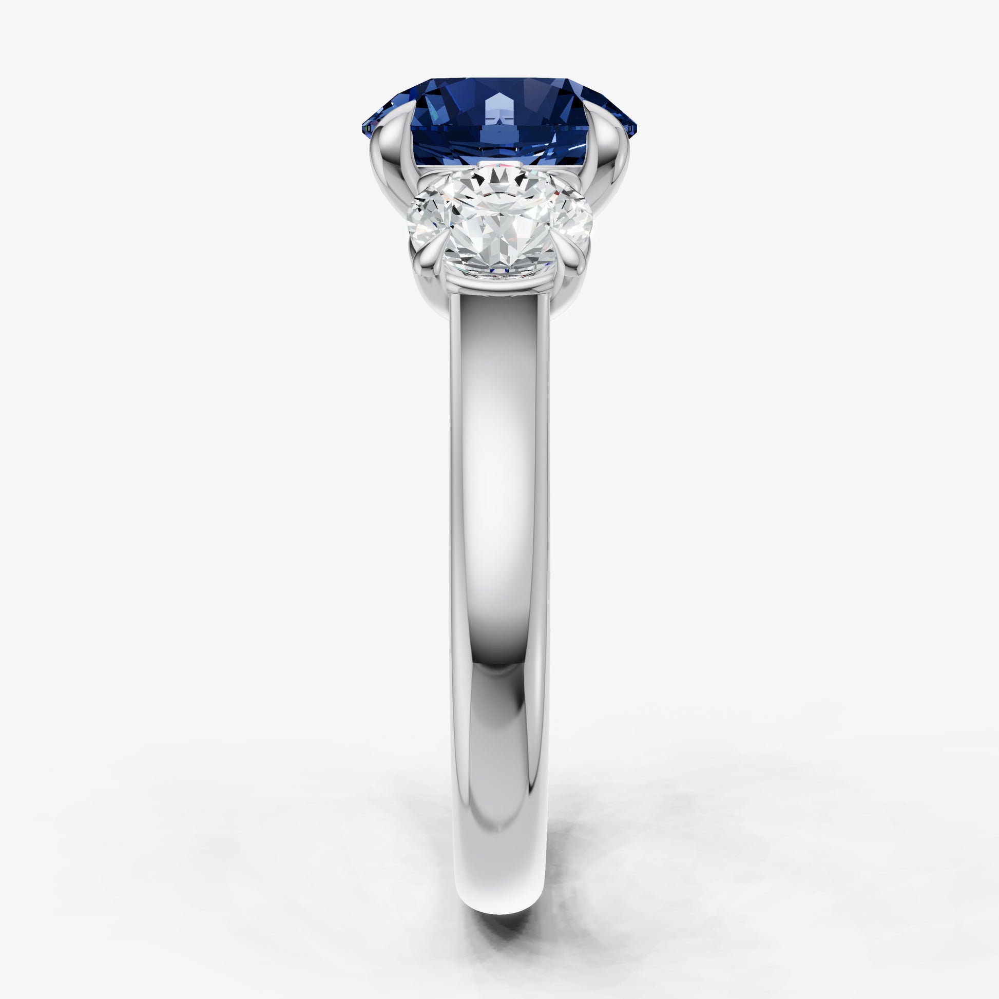 Blue sapphire Round Trilogy Gemstone Engagement Ring with 0.50ct Side Stones