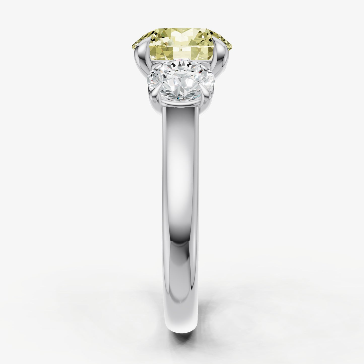 Yellow Diamond Round Trilogy Gemstone Engagement Ring with 0.50ct Side Stones