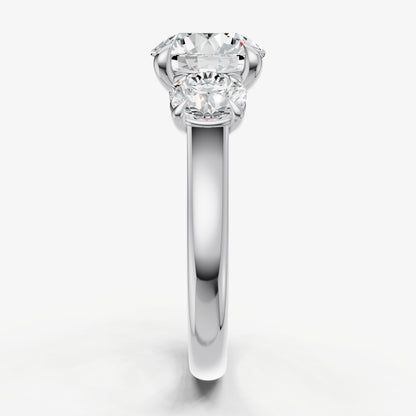 Round Trilogy Diamond Engagement Ring with 0.50ct Side Stones