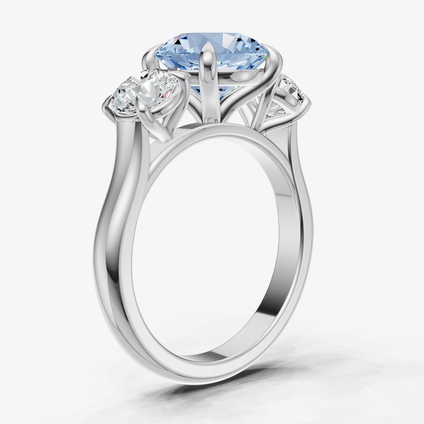 Aquamarine Round Trilogy Gemstone Engagement Ring with 0.50ct Side Stones
