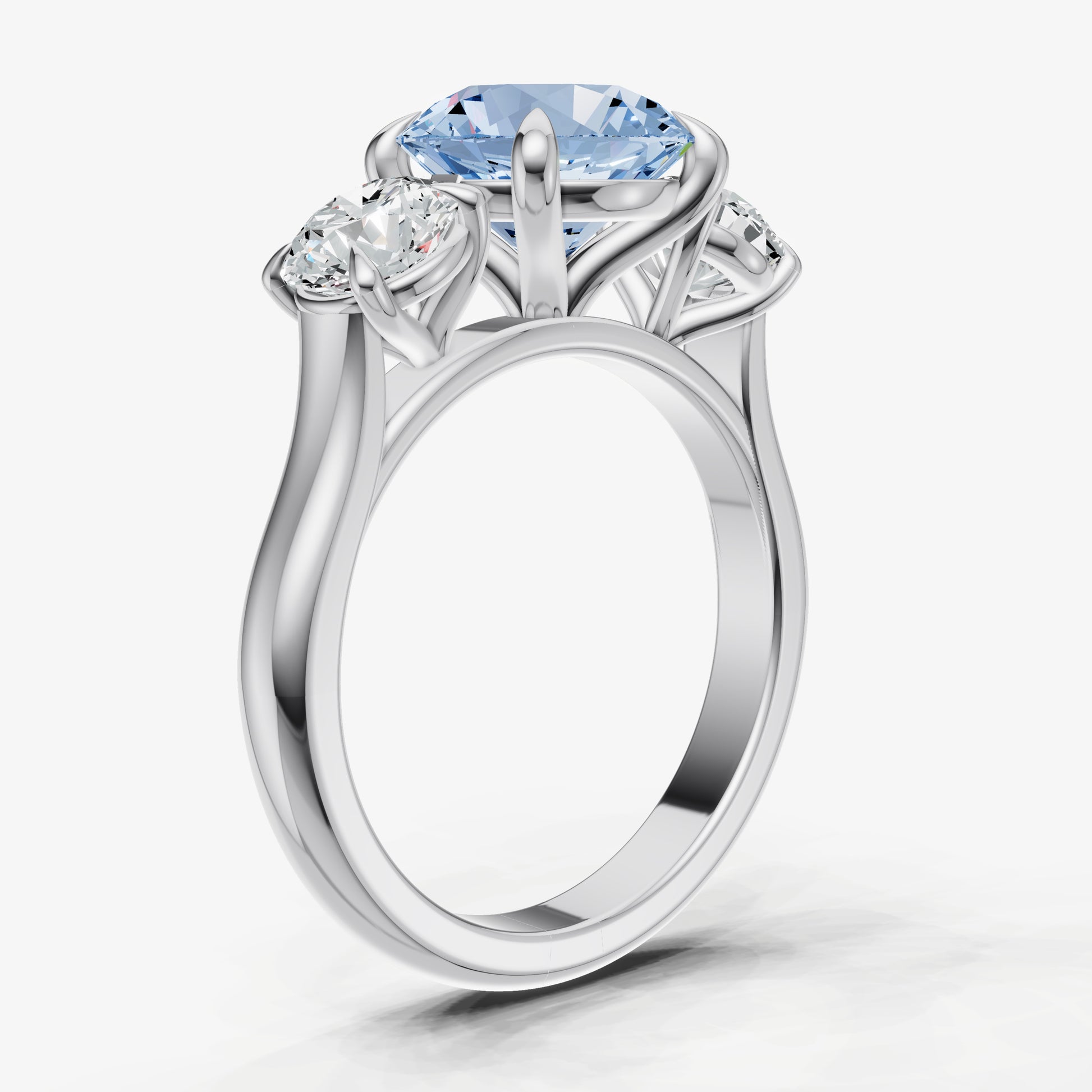 Aquamarine Round Trilogy Gemstone Engagement Ring with 0.50ct Side Stones