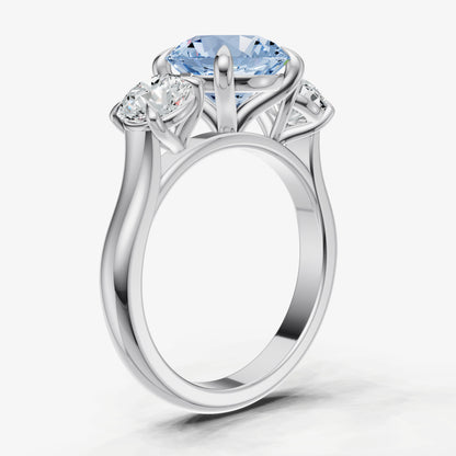 Aquamarine Round Trilogy Gemstone Engagement Ring with 0.50ct Side Stones