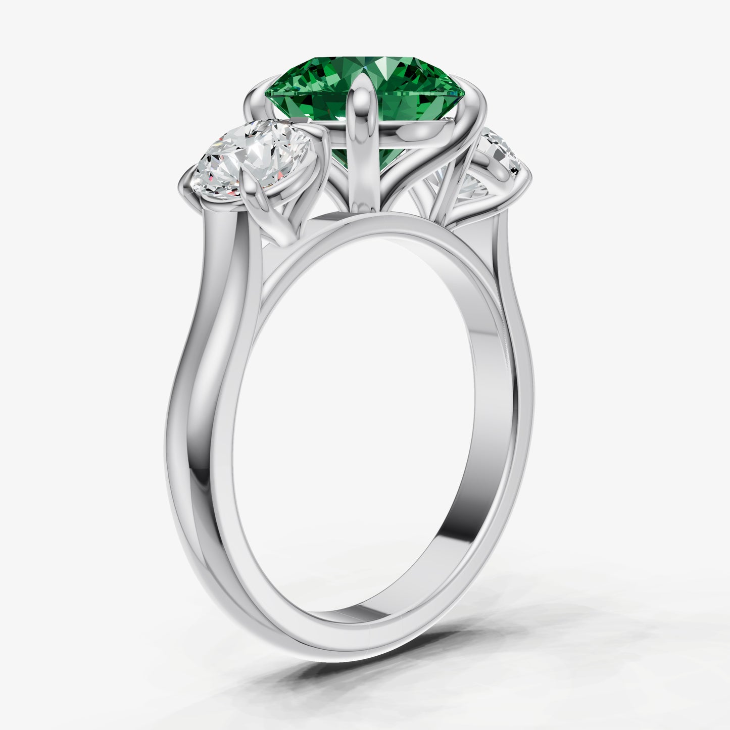 Emerald Round Trilogy Gemstone Engagement Ring with 0.50ct Side Stones