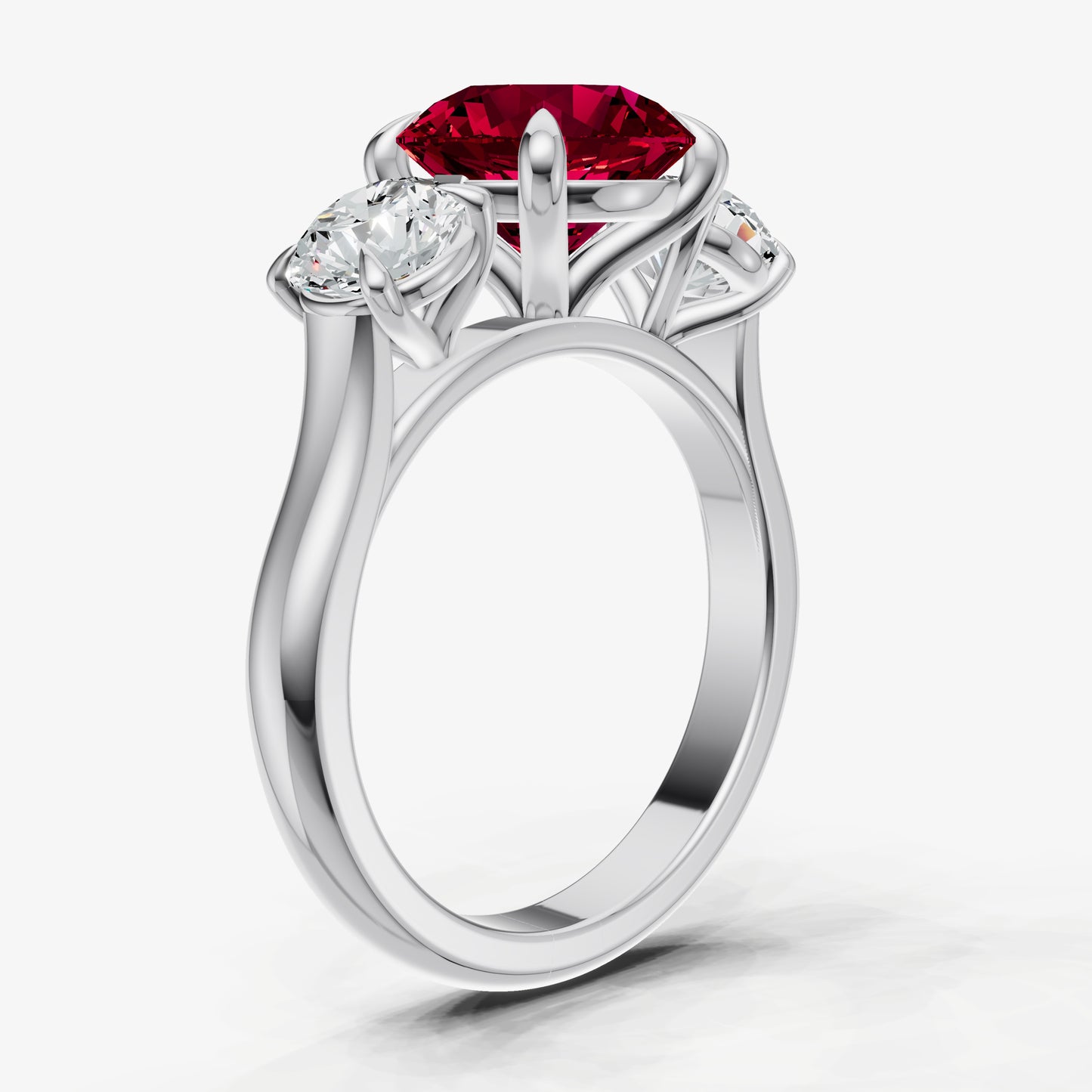 Ruby Round Trilogy Gemstone Engagement Ring with 0.50ct Side Stones