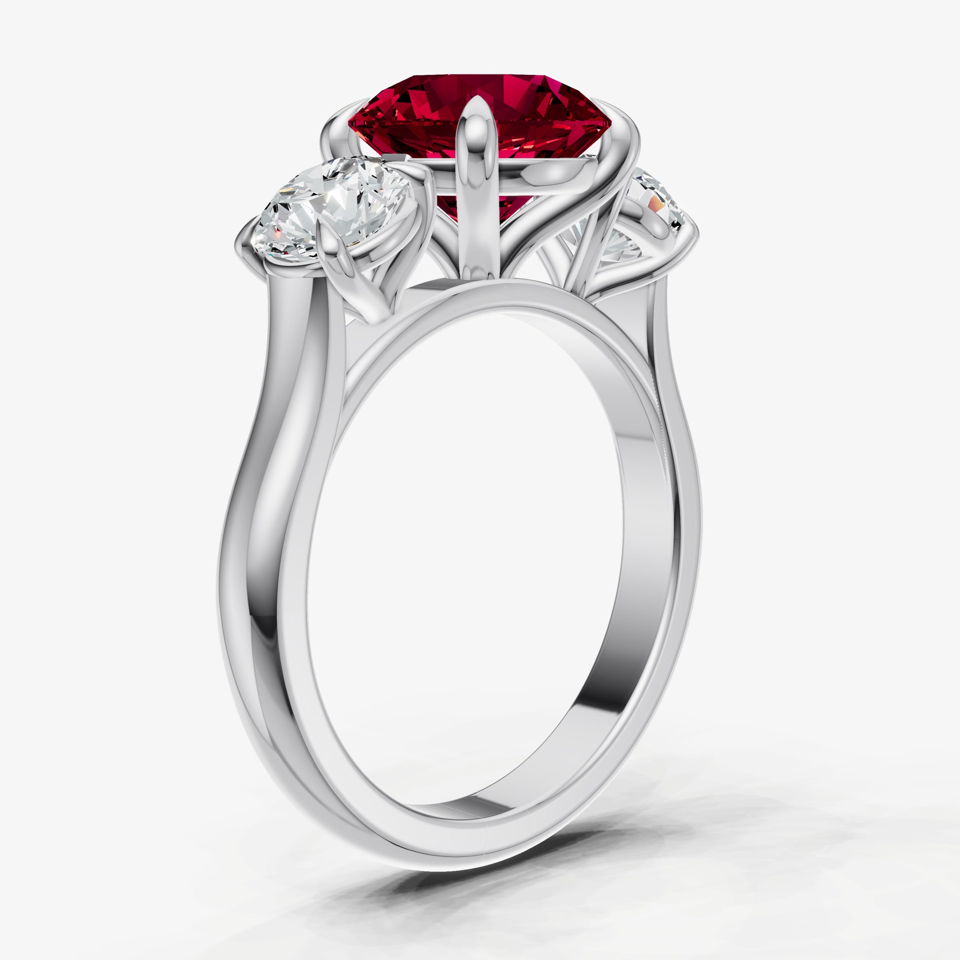 Ruby Round Trilogy Gemstone Engagement Ring with 0.50ct Side Stones