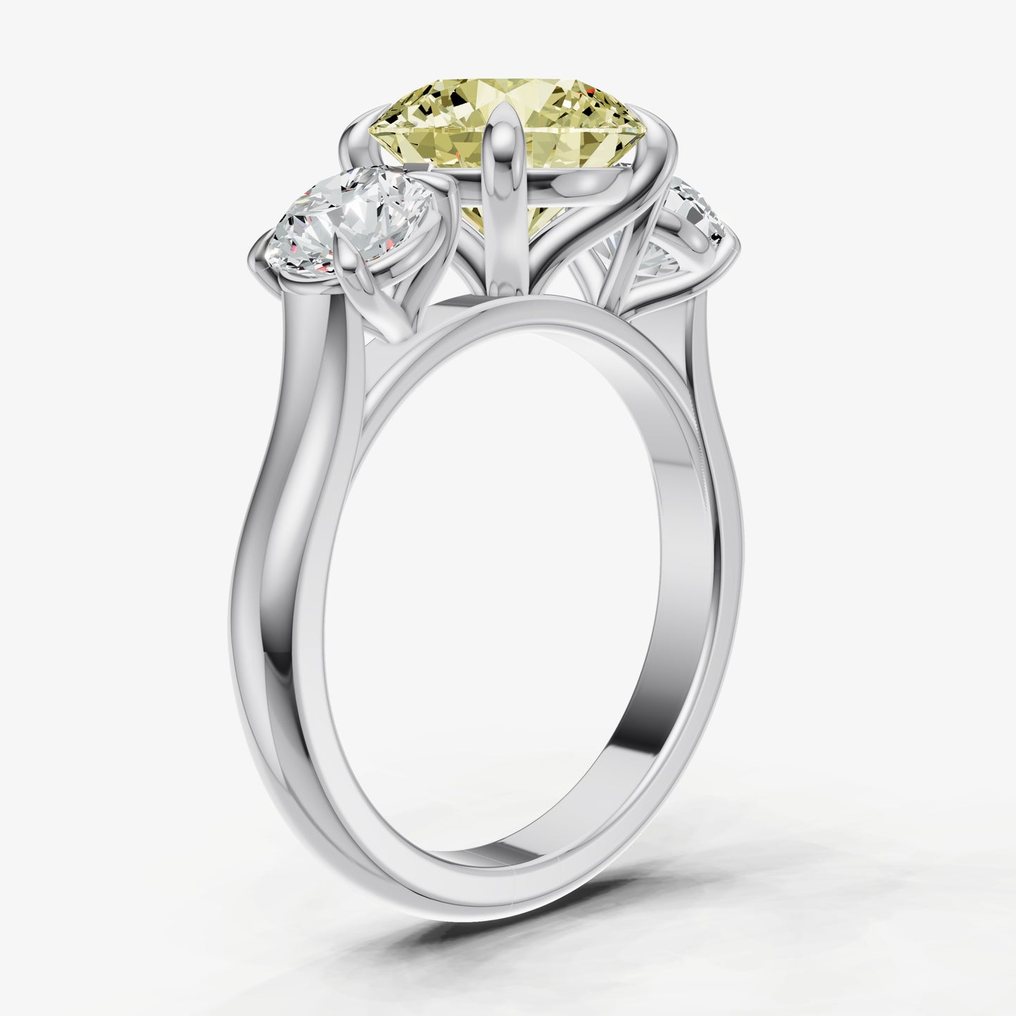 Yellow Diamond Round Trilogy Gemstone Engagement Ring with 0.50ct Side Stones