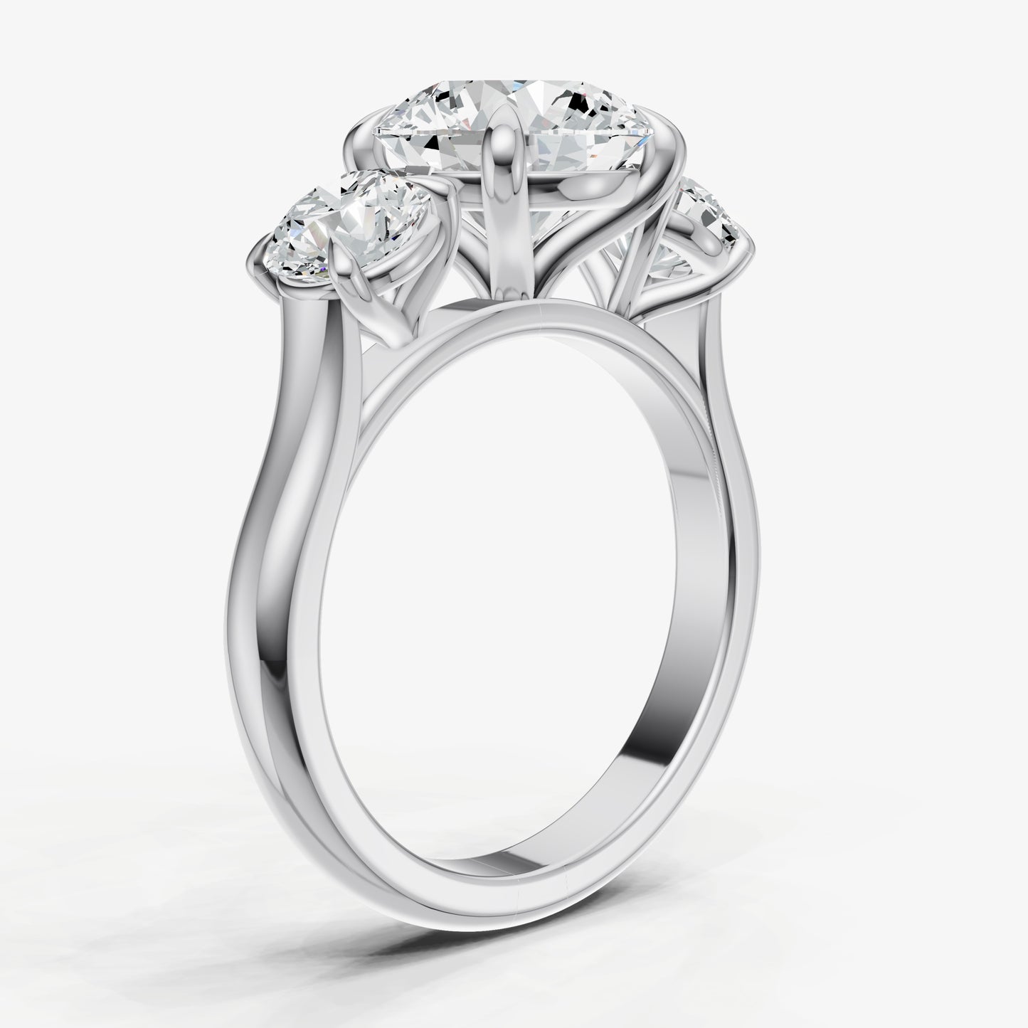 Round Trilogy Diamond Engagement Ring with 0.50ct Side Stones