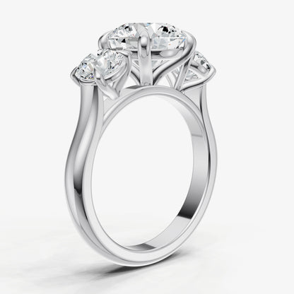 Round Trilogy Diamond Engagement Ring with 0.50ct Side Stones