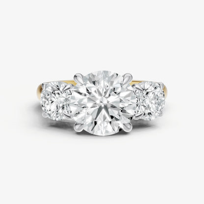 Round Trilogy Diamond Engagement Ring with 0.50ct Side Stones