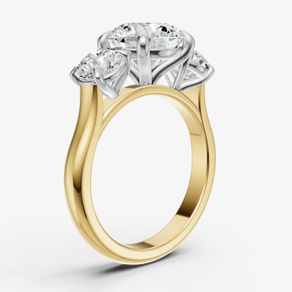 Round Trilogy Diamond Engagement Ring with 0.50ct Side Stones