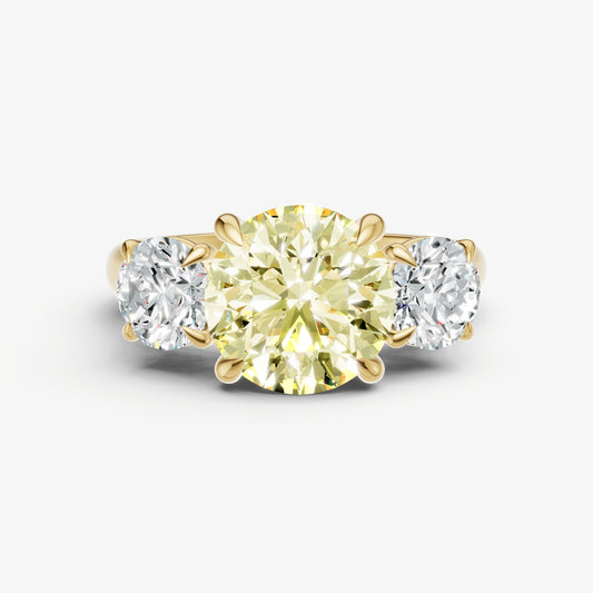 Yellow Diamond Round Trilogy Gemstone Engagement Ring with 0.50ct Side Stones